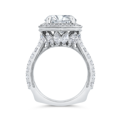 14K White Gold Round Cut Diamond Halo Engagement Ring with Euro Shank (Semi-Mount)