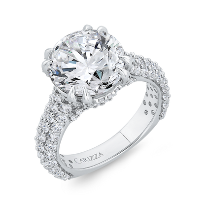 14K White Gold Three Row Round Diamond Engagement Ring (Semi-Mount)
