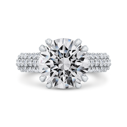 14K White Gold Three Row Round Diamond Engagement Ring (Semi-Mount)