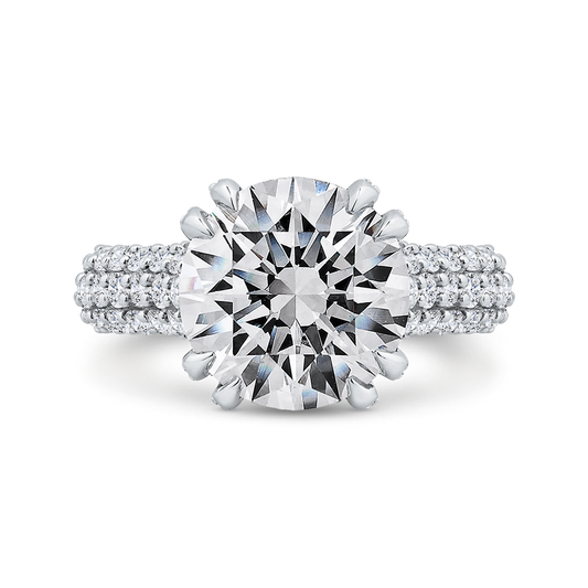 14K White Gold Three Row Round Diamond Engagement Ring (Semi-Mount)