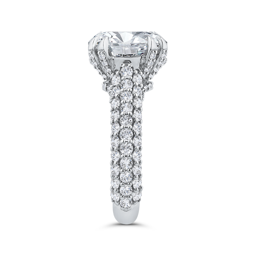14K White Gold Three Row Round Diamond Engagement Ring (Semi-Mount)