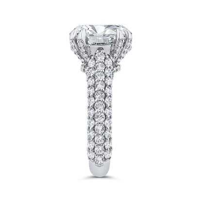 14K White Gold Three Row Round Diamond Engagement Ring (Semi-Mount)