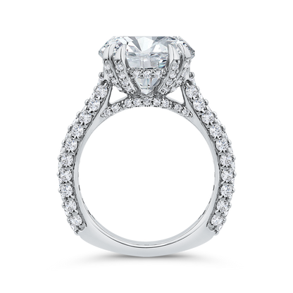14K White Gold Three Row Round Diamond Engagement Ring (Semi-Mount)