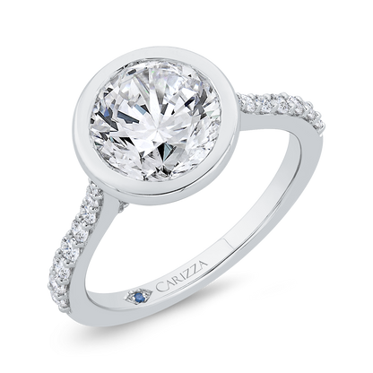 14K White Gold Bezel Set Diamond Wedding Band with Round Shank (Semi-Mount)
