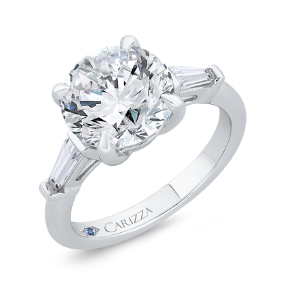 14K White Gold Three Stone Diamond Engagement Ring (Semi-Mount)