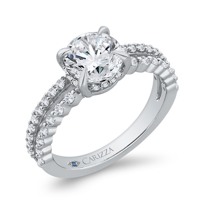 Round Diamond Engagement Ring In 14K White Gold with Split Shank (Semi-Mount)