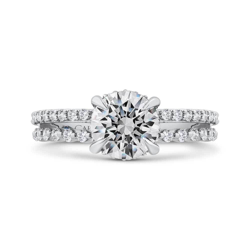 Round Diamond Engagement Ring In 14K White Gold with Split Shank (Semi-Mount)