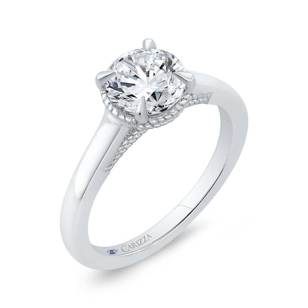 14K White Gold Round Cut Diamond Solitaire Engagement Ring (Semi-Mount)