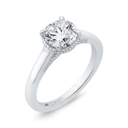 14K White Gold Round Cut Diamond Solitaire Engagement Ring (Semi-Mount)