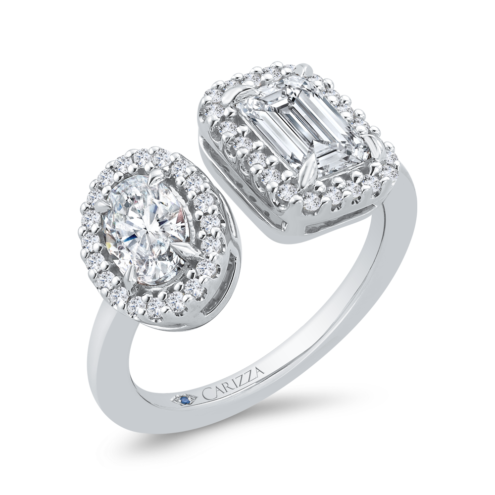 14K White Gold Two stone Diamond Engagement Ring (Semi-Mount)