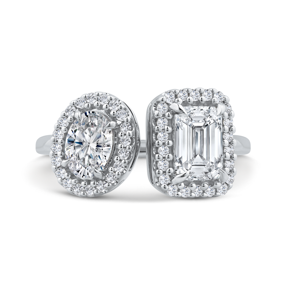 14K White Gold Two stone Diamond Engagement Ring (Semi-Mount)
