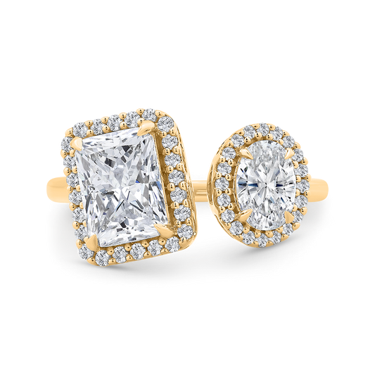 14K Yellow Gold Two stone Diamond Engagement Ring (Semi-Mount)