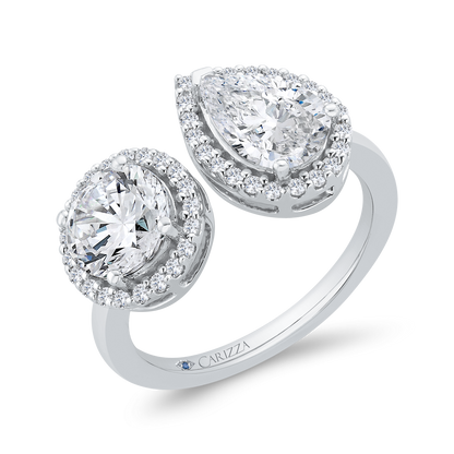 14K White Gold Two stone Diamond Engagement Ring (Semi-Mount)