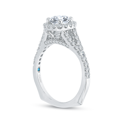 14K White Gold Pear Diamond Halo Engagement Ring with Split Shank (Semi-Mount)