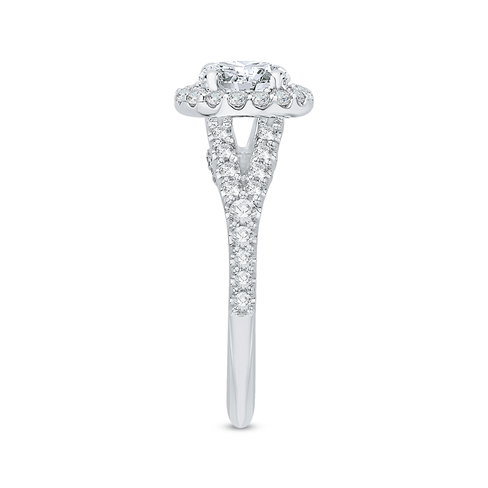 14K White Gold Pear Diamond Halo Engagement Ring with Split Shank (Semi-Mount)