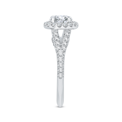 14K White Gold Pear Diamond Halo Engagement Ring with Split Shank (Semi-Mount)