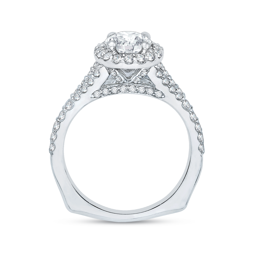 14K White Gold Pear Diamond Halo Engagement Ring with Split Shank (Semi-Mount)