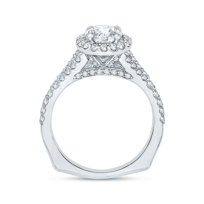 14K White Gold Pear Diamond Halo Engagement Ring with Split Shank (Semi-Mount)