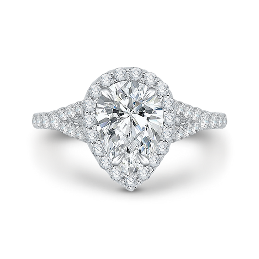 14K White Gold Pear Diamond Halo Engagement Ring with Split Shank (Semi-Mount)