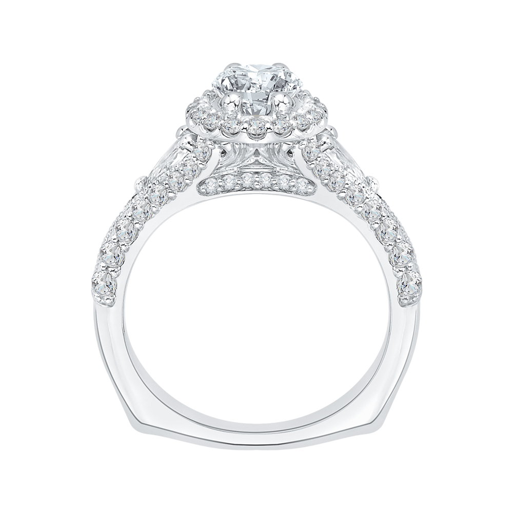 Pear Shape Split Shank Diamond Halo Engagement Ring In 14K White Gold (Semi-Mount)