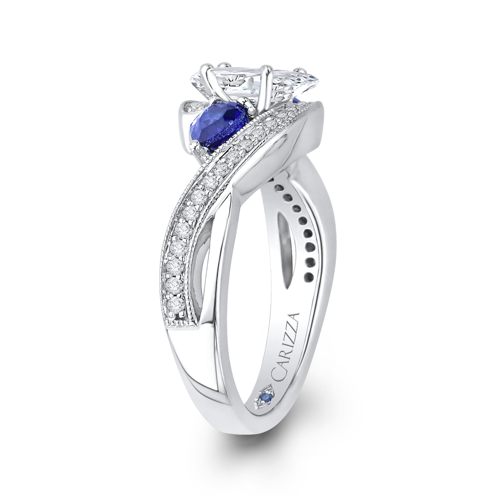 Pear Cut Diamond Engagement Ring with Sapphire in 14K White Gold (Semi-Mount)