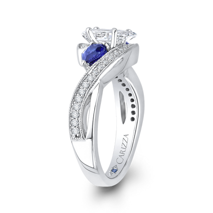 Pear Cut Diamond Engagement Ring with Sapphire in 14K White Gold (Semi-Mount)