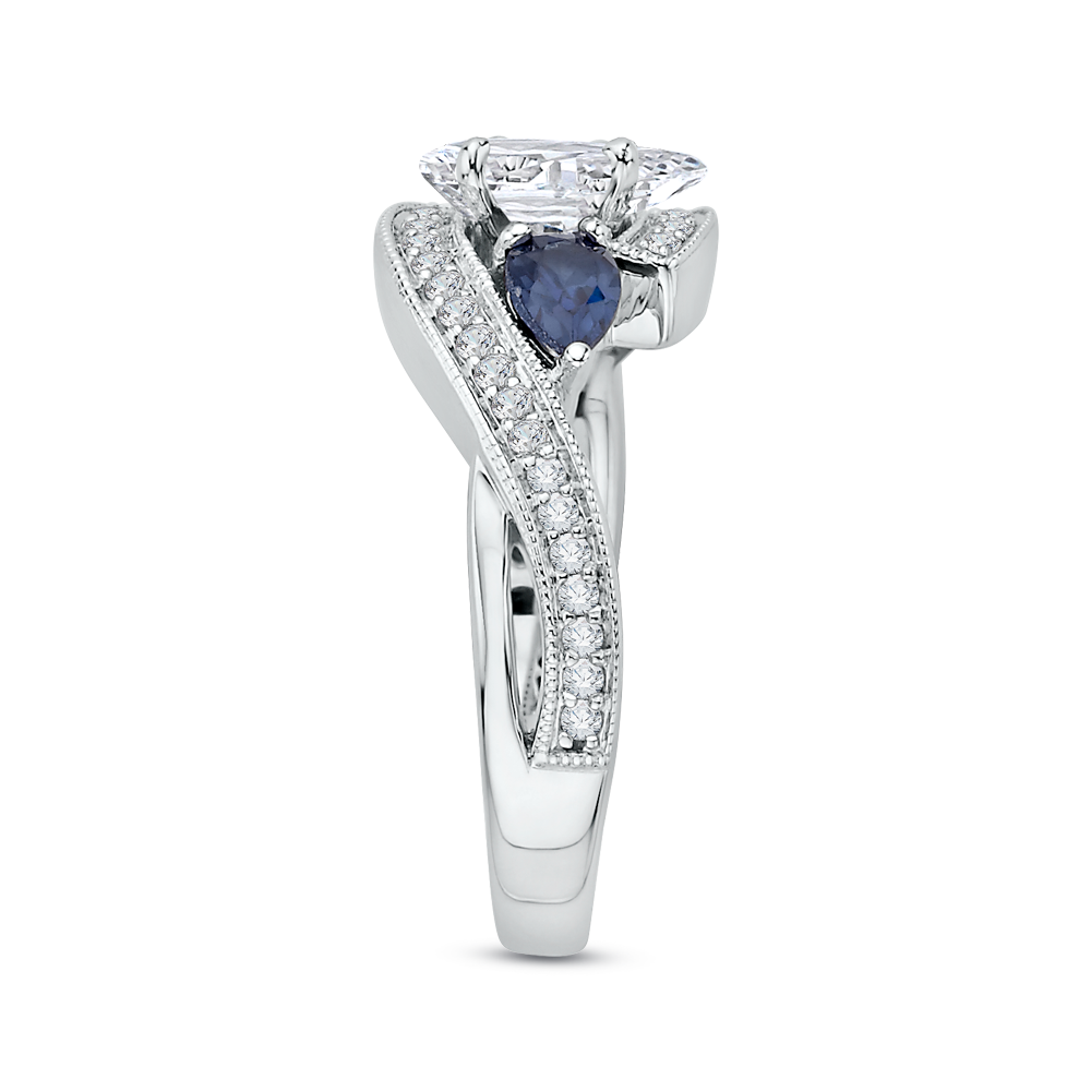 Pear Cut Diamond Engagement Ring with Sapphire in 14K White Gold (Semi-Mount)