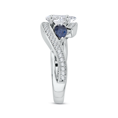 Pear Cut Diamond Engagement Ring with Sapphire in 14K White Gold (Semi-Mount)