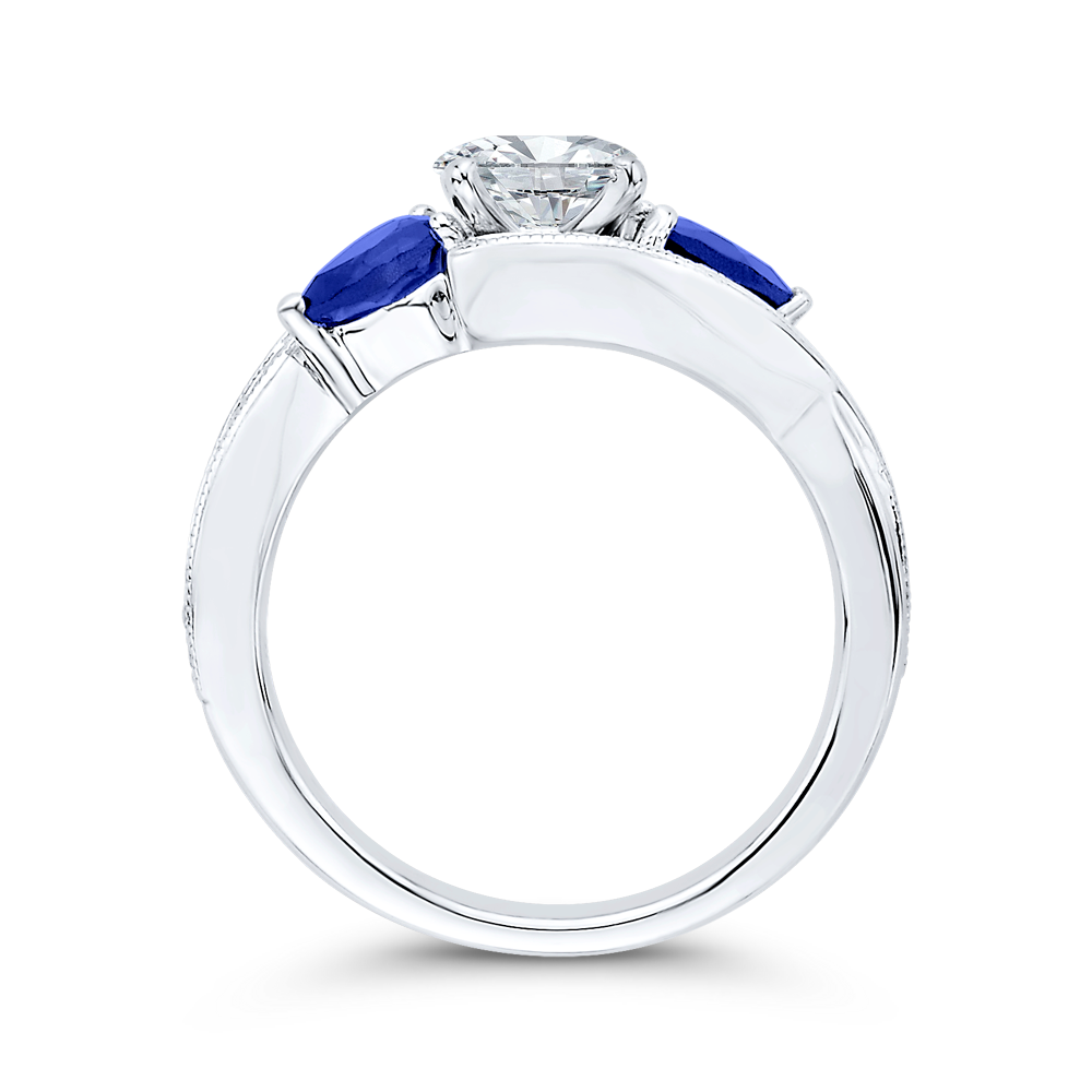 Pear Cut Diamond Engagement Ring with Sapphire in 14K White Gold (Semi-Mount)