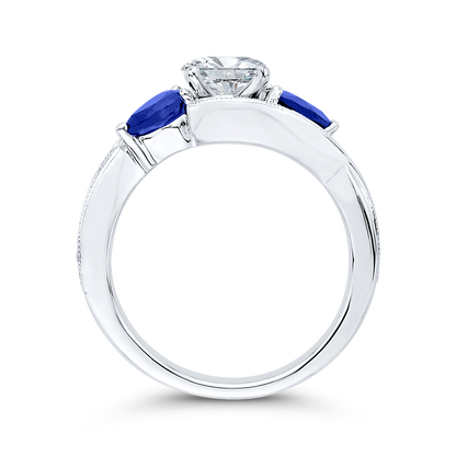 Pear Cut Diamond Engagement Ring with Sapphire in 14K White Gold (Semi-Mount)