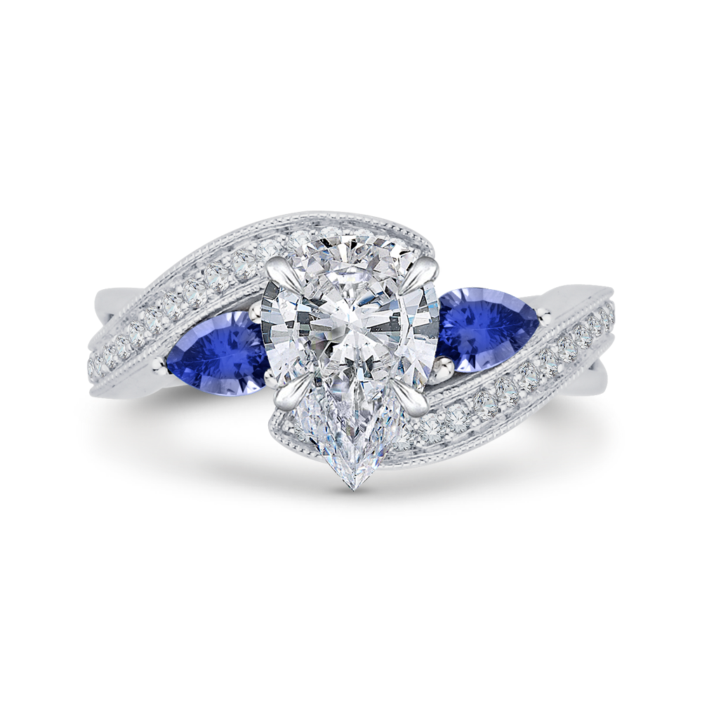 Pear Cut Diamond Engagement Ring with Sapphire in 14K White Gold (Semi-Mount)