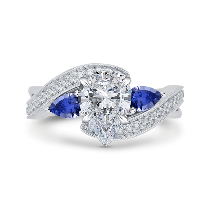 Pear Cut Diamond Engagement Ring with Sapphire in 14K White Gold (Semi-Mount)