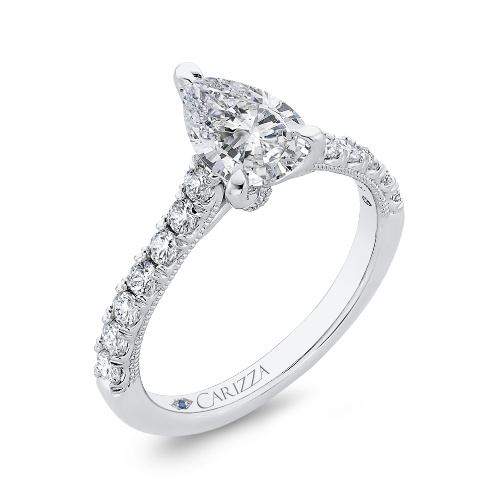 14K White Gold Pear Diamond Engagement Ring (Semi-Mount)