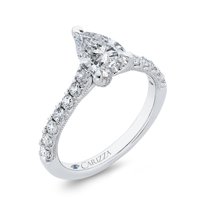 14K White Gold Pear Diamond Engagement Ring (Semi-Mount)