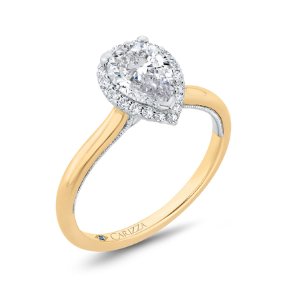14K Two-Tone Gold Pear Diamond Halo Engagement Ring (Semi-Mount)