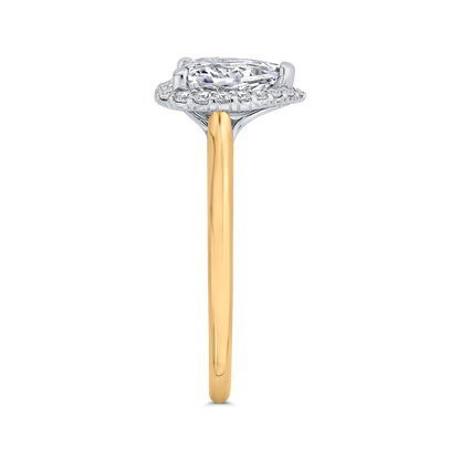14K Two-Tone Gold Pear Diamond Halo Engagement Ring (Semi-Mount)