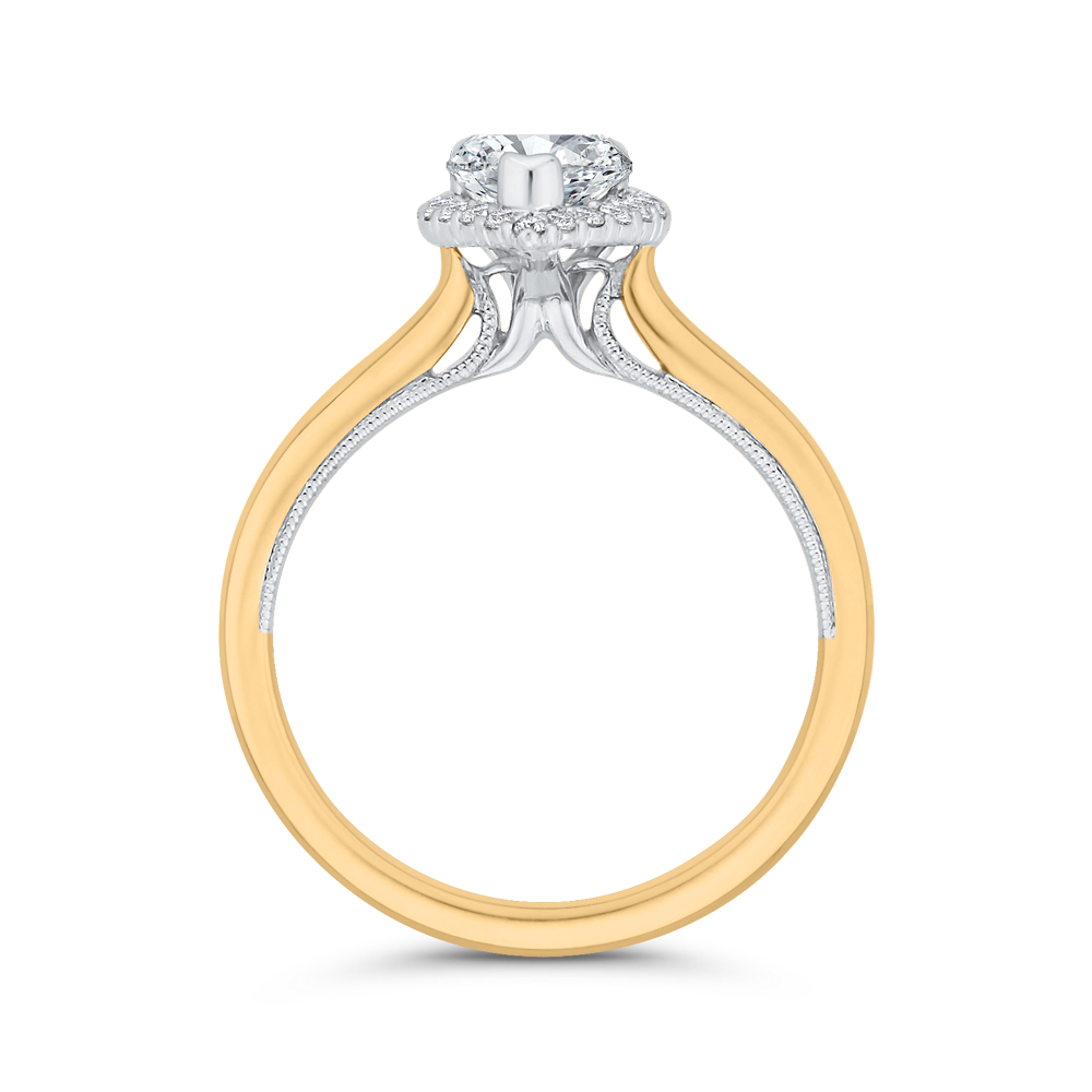 Pear Cut Diamond Halo Engagement Ring in 14K Two Tone Gold (Semi-Mount)