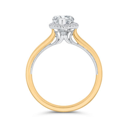 Pear Cut Diamond Halo Engagement Ring in 14K Two Tone Gold (Semi-Mount)