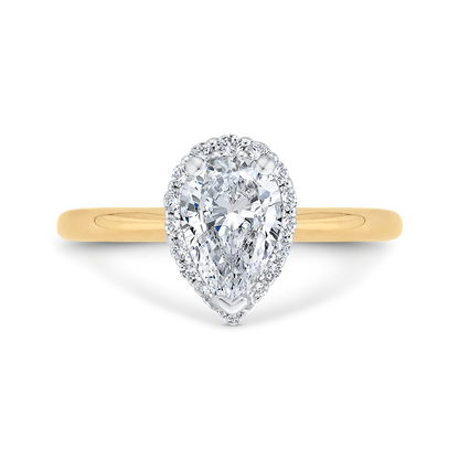 14K Two-Tone Gold Pear Diamond Halo Engagement Ring (Semi-Mount)