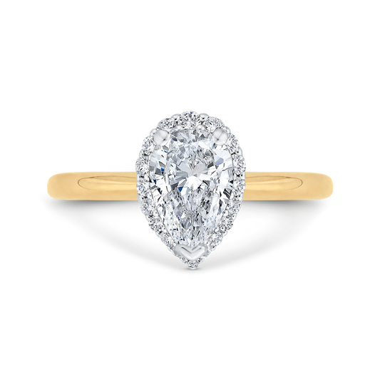14K Two-Tone Gold Pear Diamond Halo Engagement Ring (Semi-Mount)
