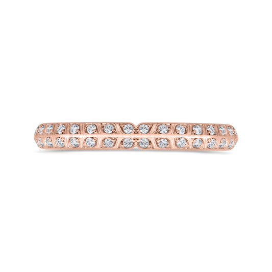 Double Row Diamond Wedding Band with Round Shank in 14K Rose Gold