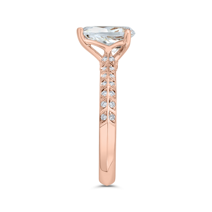 Pear Cut Diamond Double Row Engagement Ring with Round Shank in 14K Rose Gold (Semi-Mount)
