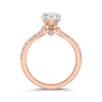 Pear Cut Diamond Double Row Engagement Ring with Round Shank in 14K Rose Gold (Semi-Mount)