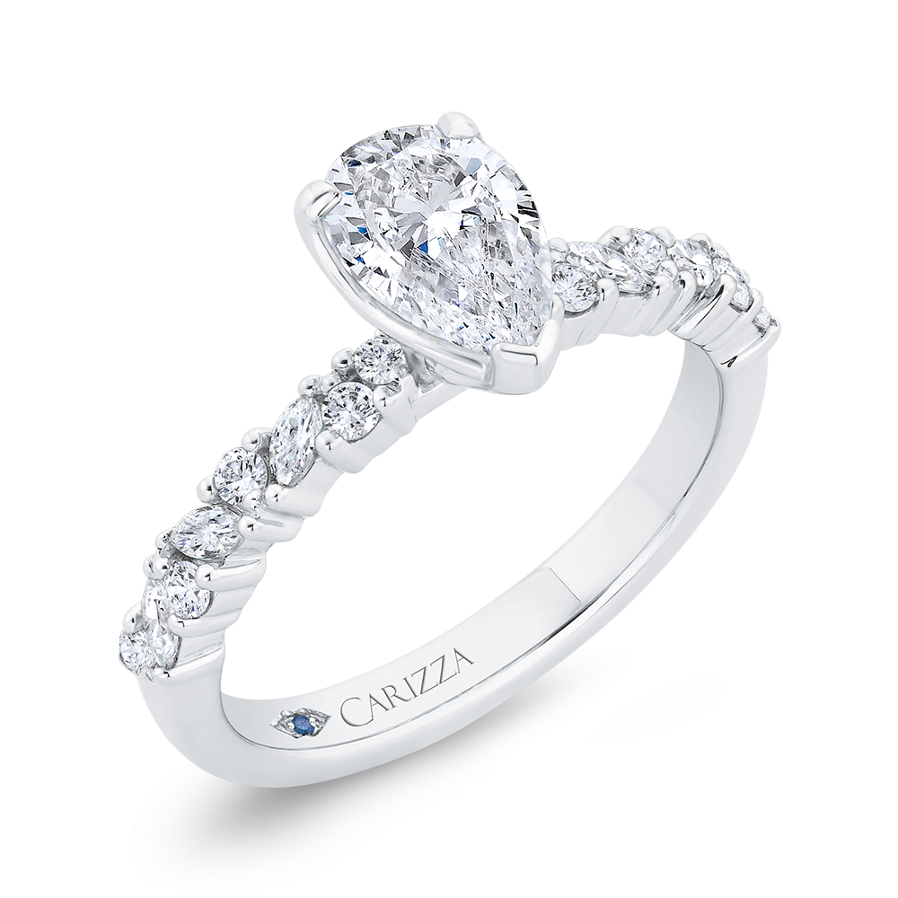 Pear Cut Diamond Engagement Ring in 14K White Gold (Semi-Mount)