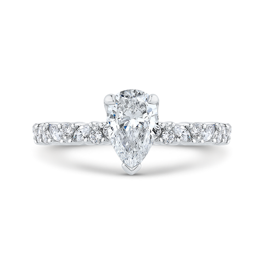 Pear Cut Diamond Engagement Ring in 14K White Gold (Semi-Mount)