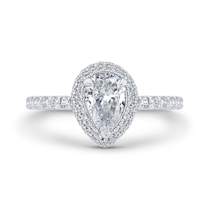 14K White Gold Pear Diamond Double Halo Engagement Ring  (Semi-Mount)