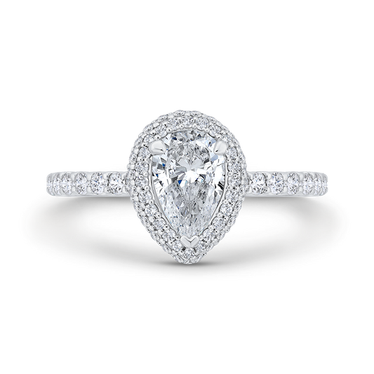 14K White Gold Pear Diamond Double Halo Engagement Ring  (Semi-Mount)
