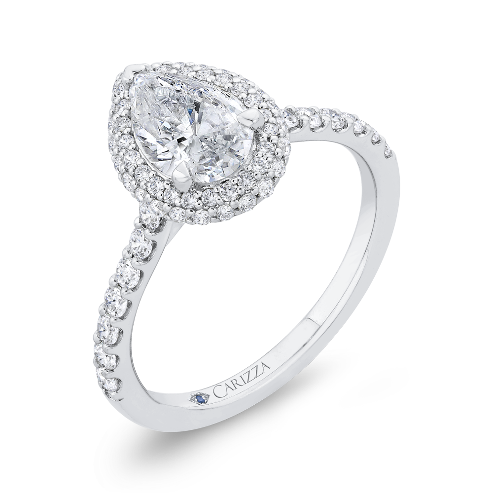 14K White Gold Pear Diamond Double Halo Engagement Ring  (Semi-Mount)