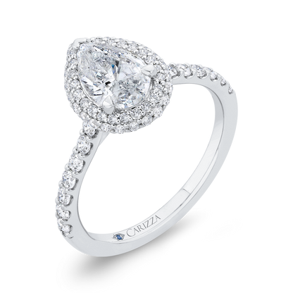 14K White Gold Pear Diamond Double Halo Engagement Ring  (Semi-Mount)