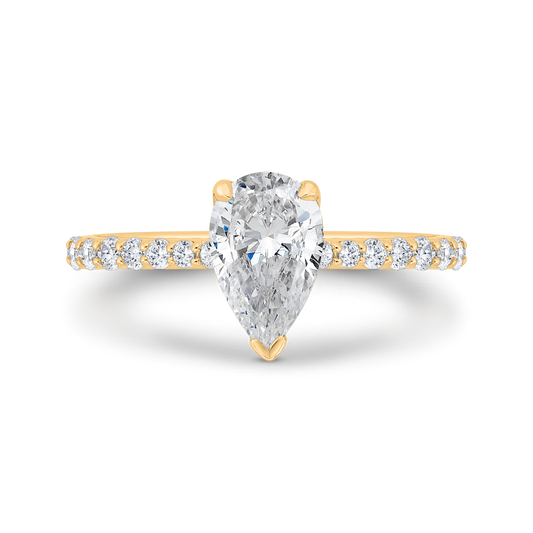 14K Yellow Gold Cushion Cut Diamond Solitaire Plus Engagement Ring (Semi-Mount)